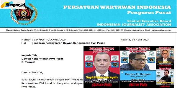 Bungul! Sekjen PWI Laporkan Dewan Kehormatan PWI ke Dewan Kehormatan PWI